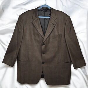 VTG Joseph Abboud Mark Shale Sport Coat Blazer 48 R Mens Brown‎ Plaid Silk Wool